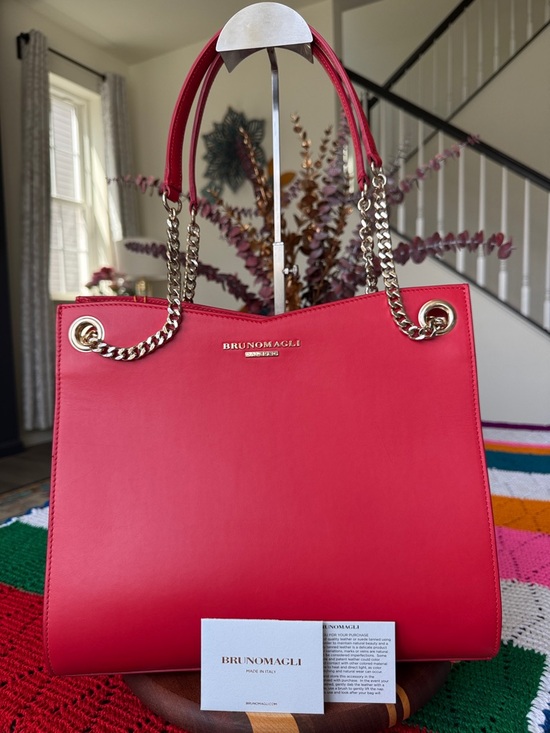 Bruno Magli Handbags - Bruno Magli Vibrant Red Leather Shoulder Bag with Gold Hardware